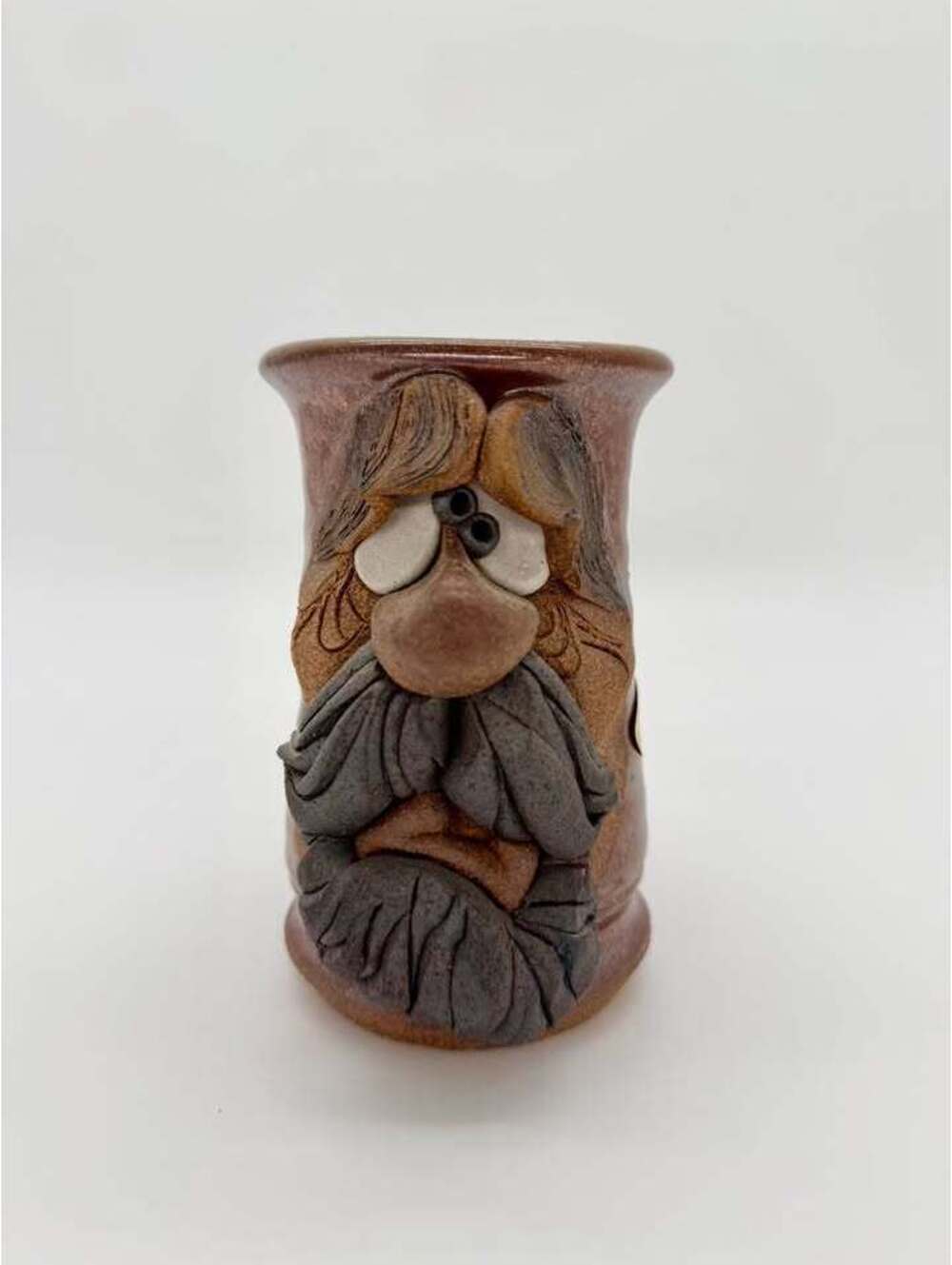 1980 Mahon Made Stoneware Ugly Face Cowboy Mug Signed MMS Handmade